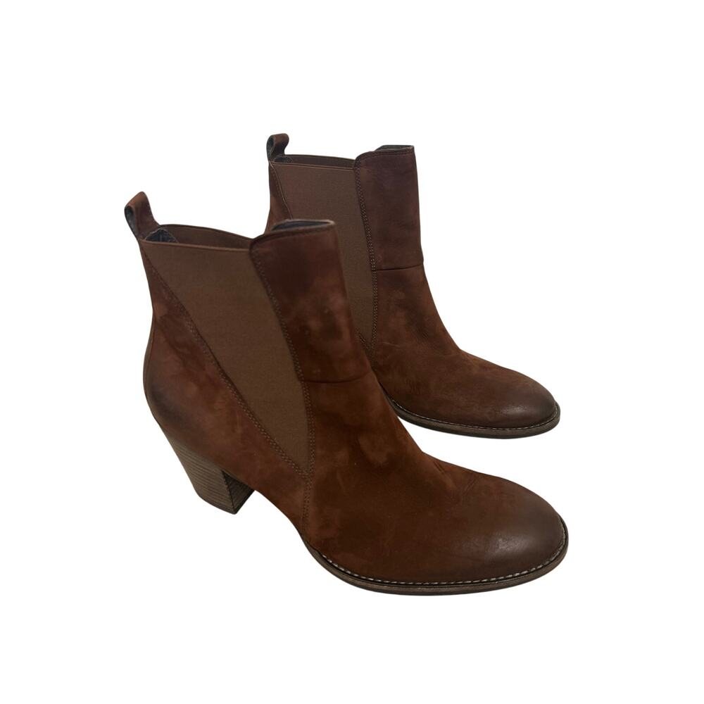 Paul Green Jules Chelsea Boots Brown Leather Suede Block Heel 10.5 Luxury